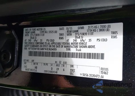 2015 Ford F-150 Lariat из США, поврежденный, VIN 1FTEW1EG8FKE82455